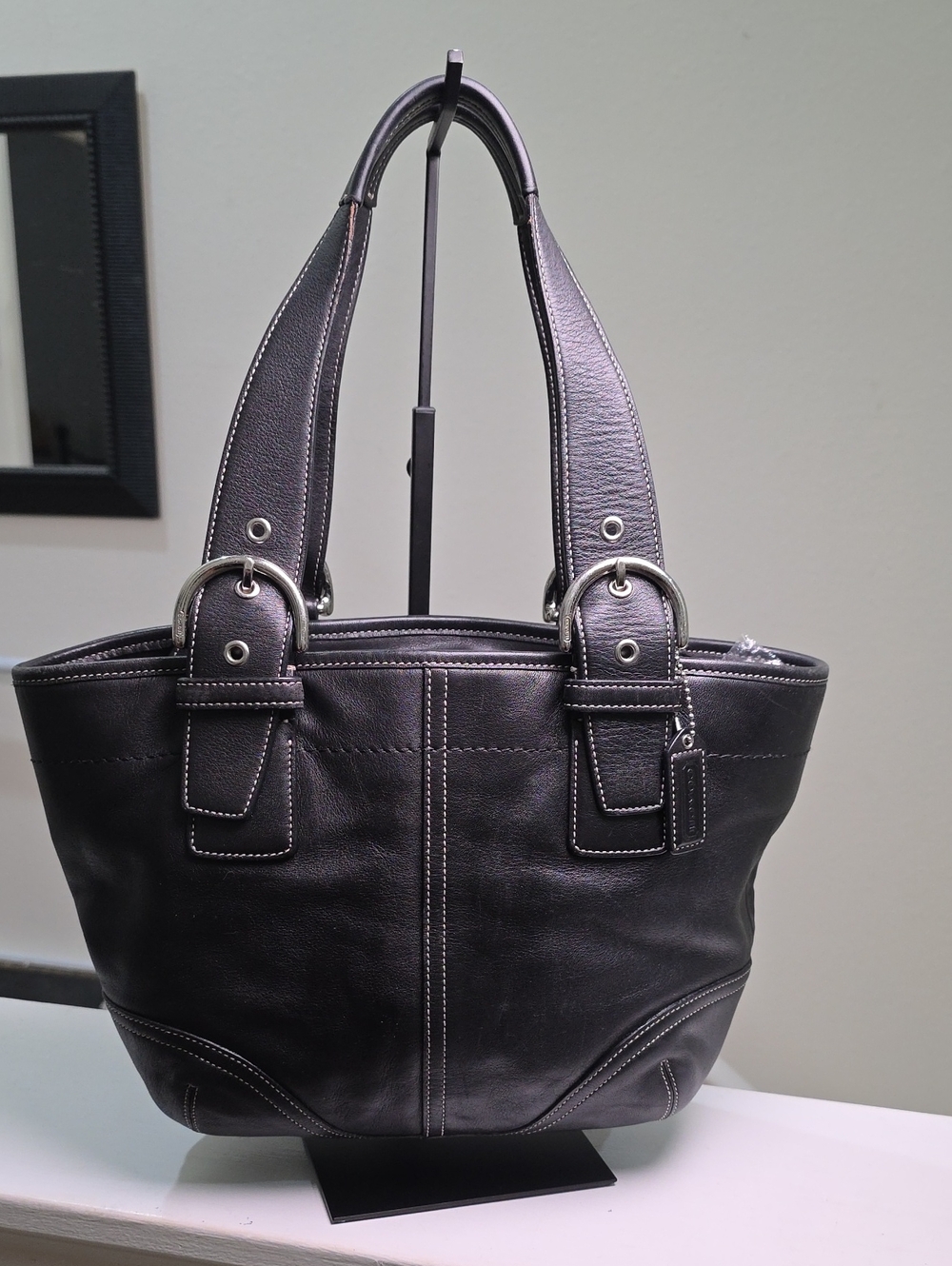 Coach Vintage Black Soho Leather Buckle Tote Bag 9544 Y2K Signature Lining EUC